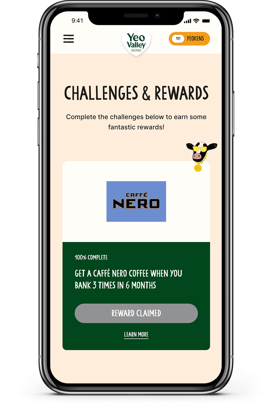 Yeo Valley loyalty program mobile screenshot of the challenge feature.