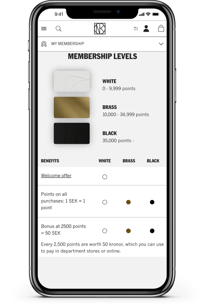 NK Nyckeln loyalty program’s tier structure