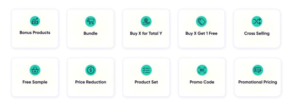 An image depicting 10 promotion types, with icons.