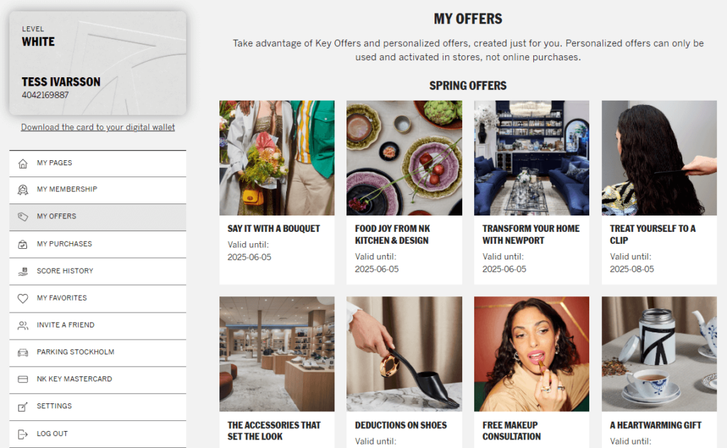 NK Nyckeln loyalty program’s membership page
