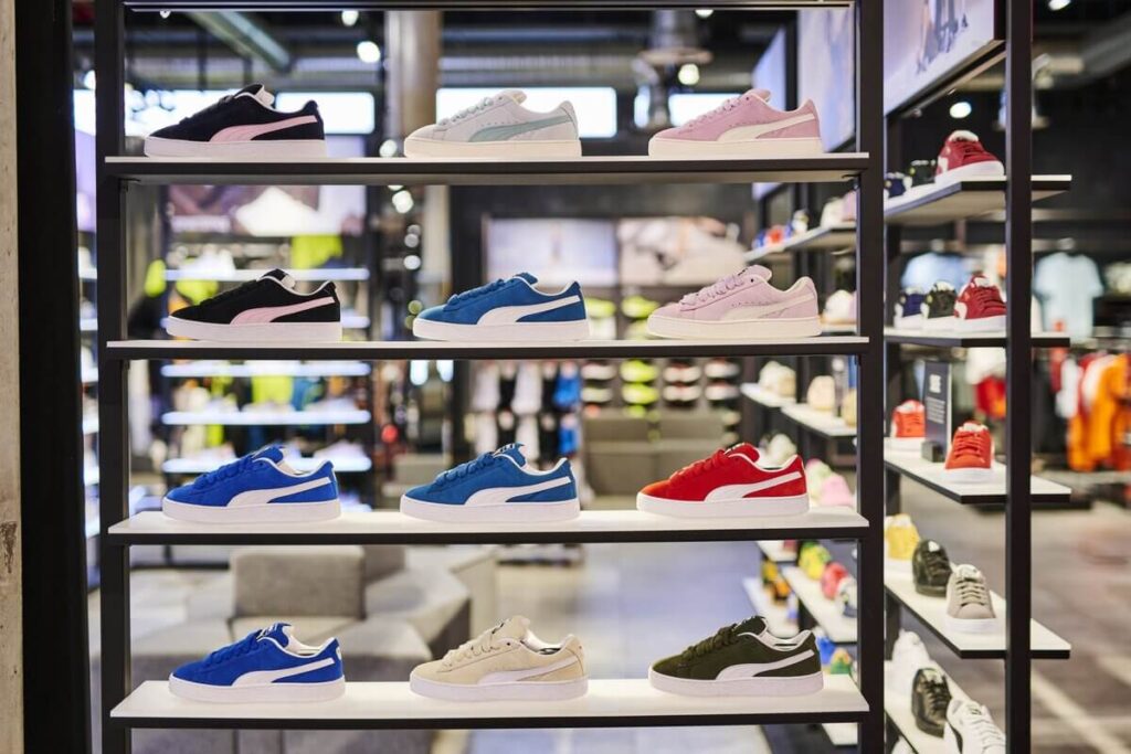 Puma’s shop with shoes on a shelf.