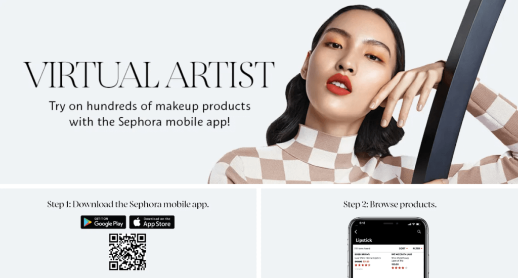 Image displaying Sephora’s virtual try-on feature using AI