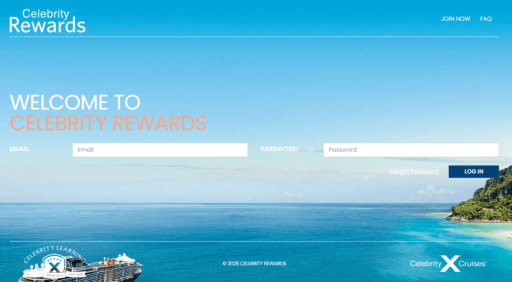 Screenshot of the Celebrity Rewars loyalty program for travel agents by Celebrity Cruises
