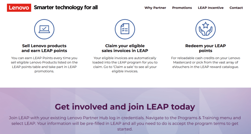 Loyalty mechanism displayed for lenovo's leap b2b loyalty program