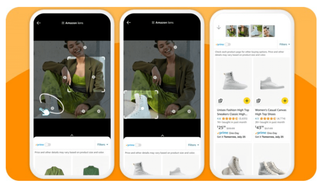 Amazon’s visual search tool displayed, allowing customers to search for products based on photos