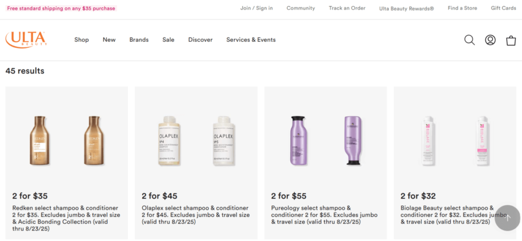 Ulta Beuty’s store showing BOGO offers.