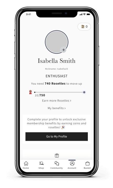 LeMieux’s loyalty program member profile with current tier
