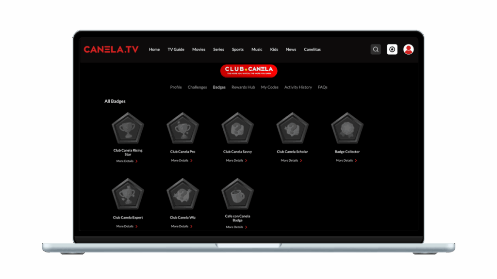 The badges system of Canela Media’s loyalty program.