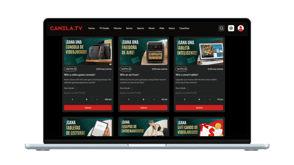 The reward selection page for the Club Canela loyalty program.