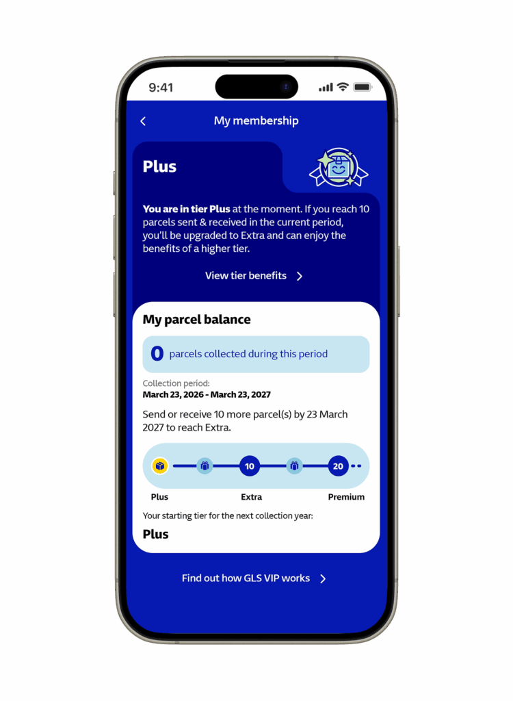 GLS loyalty member dashboard with point balance
