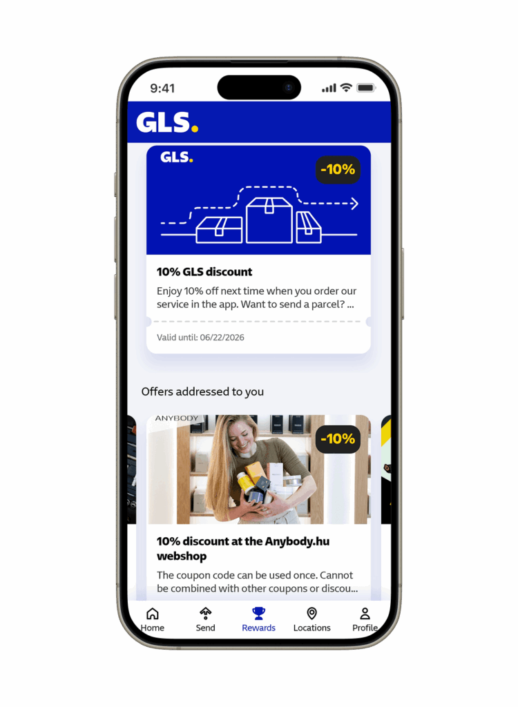 GLS loyalty program rewards in-app view