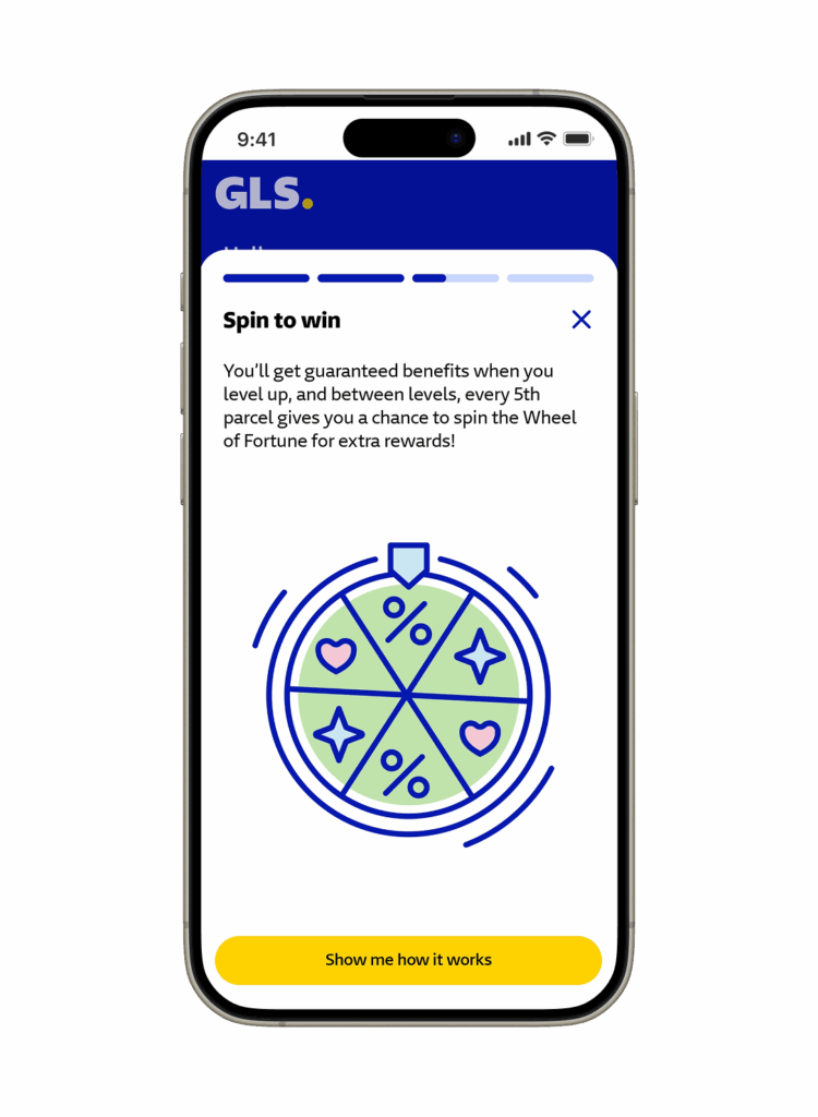 GLS loyalty program in-app spin the wheel gamification display