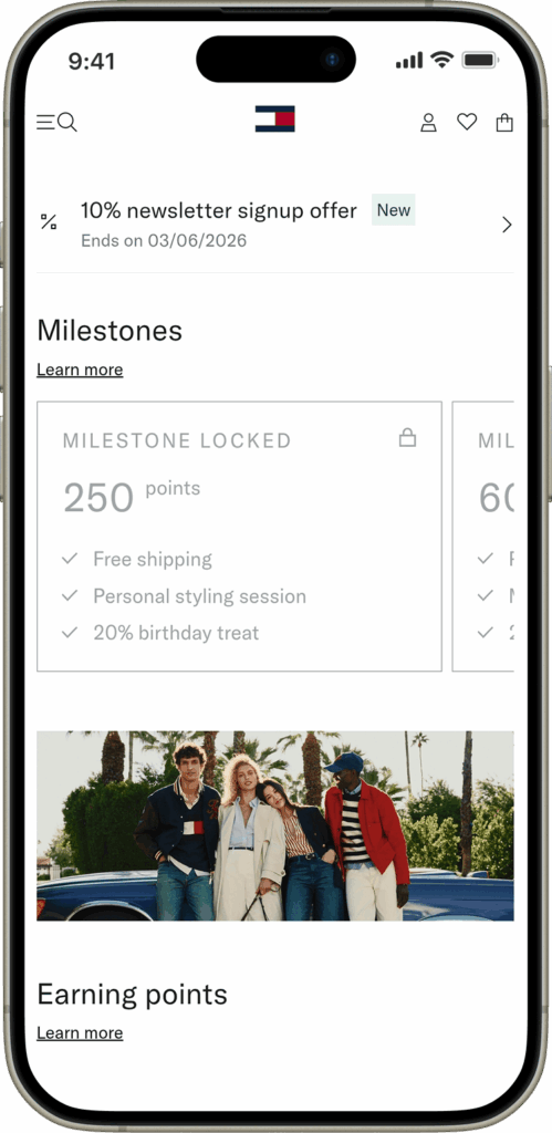 Tommy Together milestone rewards screen showing a locked 250-point milestone