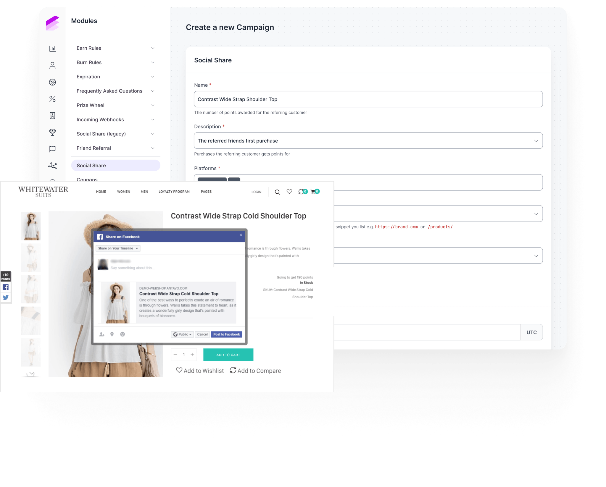 Antavo’s product image showcasing how the Social Share feature works and looks in action